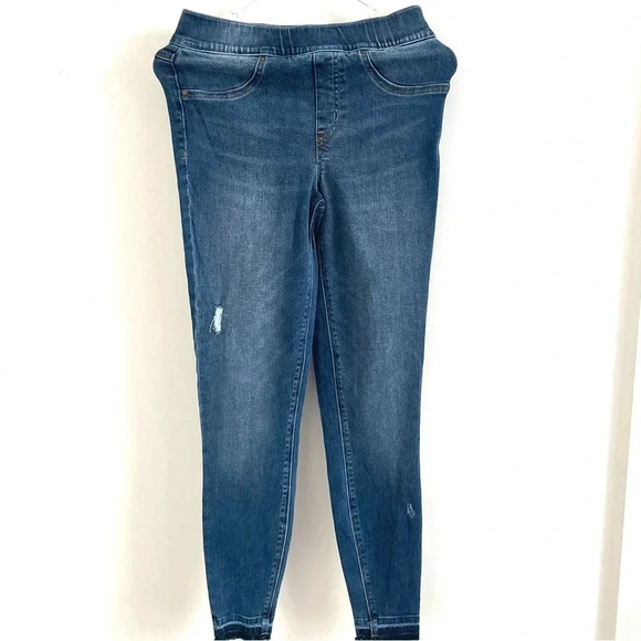 Spanx Jeans Women S Blue Distressed Medium Wash pull on Denim - Picture 4 of 8